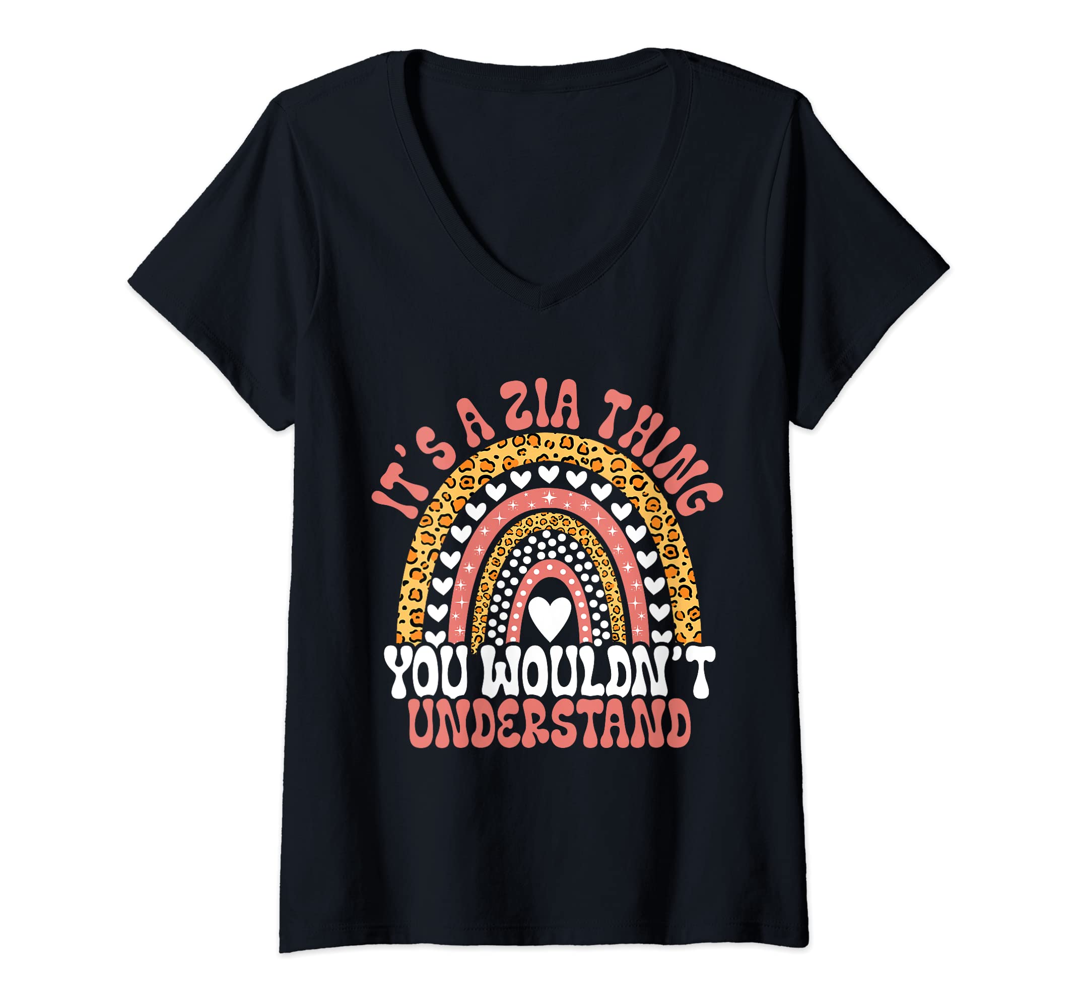Womens Funny Zia Name Leopard Funny Zia Birthday Quote Zia V-Neck T-Shirt