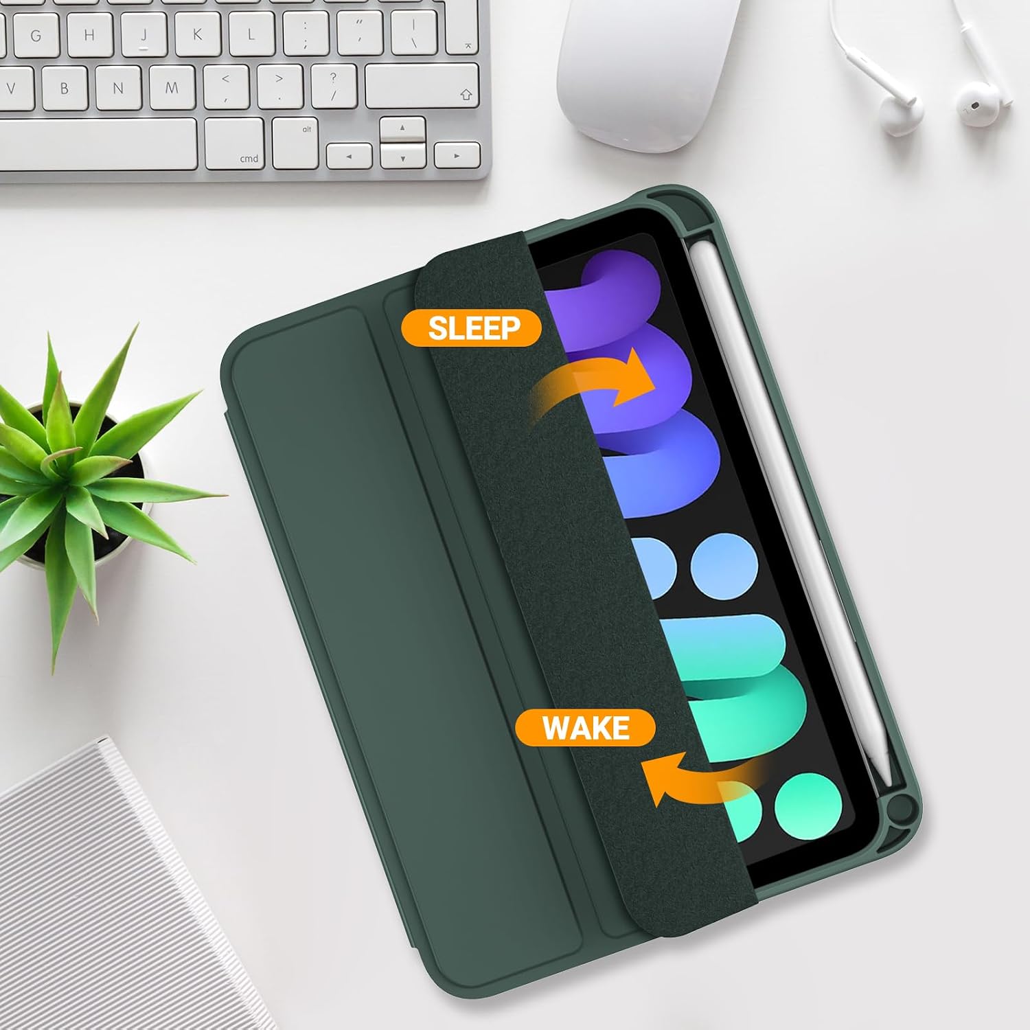 ProCase for iPad mini 7 A17 Pro 2024/iPad Mini 6 2021 8.3 Inch iPad mini 7th/6th Gen Case with Pencil Holder, Trifold Stand Smart Folio with Soft TPU Back Cover for iPad mini 8.3" 7th/6th Gen -Mgreen