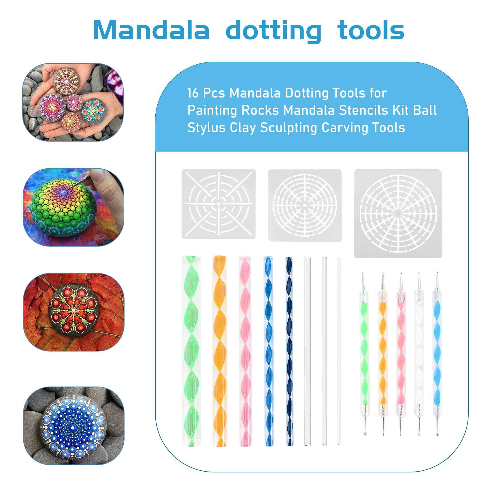 16 piezas Mandala Dotting Herramientas para Pintura Rocas Mandala Plantillas Kit Bola Stylus Arcilla Escultura Herramientas