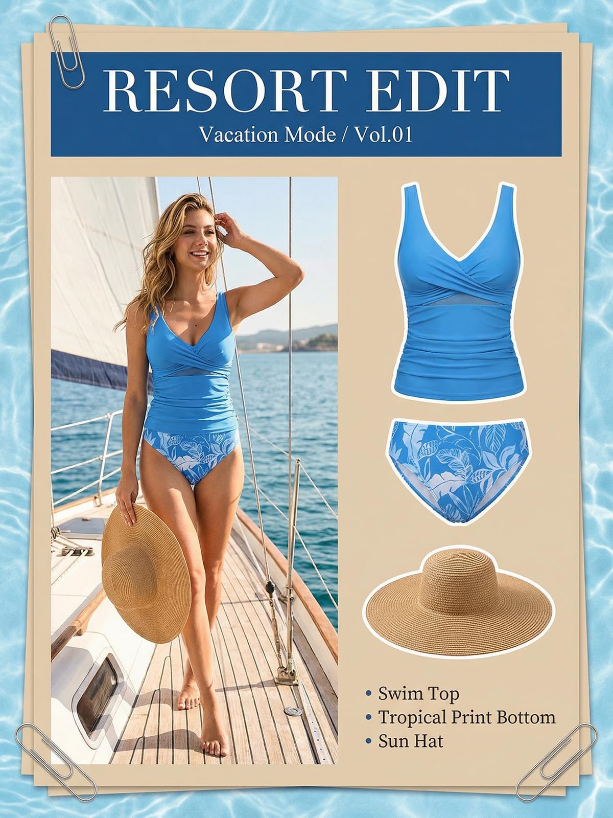 CUPSHE Costume da bagno tankini da donna con scollo a V e spalline regolabili in rete con ritaglio sul retro da annodare, costumi da bagno increspati