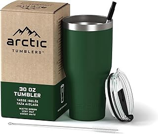 Arctic Tumblers | 30 oz Green Insulated Tumbler with Straw & Cleaner - Retains Temperature up to 24hrs - Non-Spill Splash Proof Lid, Double Wall Vacuum Technology, BPA Free & Built to Last
