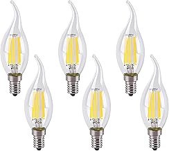 6 x E14 LED Candle Light Bulb 6 W Equivalent 60 W 600 LM Cool White 6500 K E14 LED Candle for Chandeliers, Crystal Chandeliers, Decorative Lights, Dimmable, Glass, Pack of 6