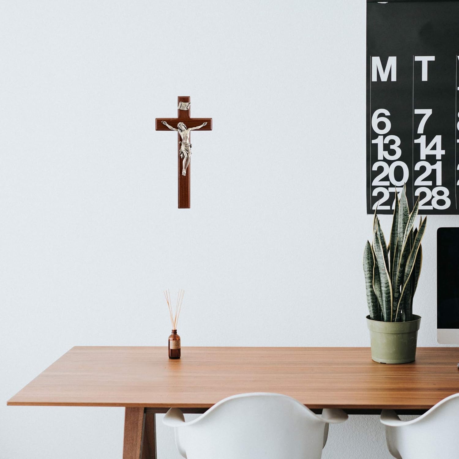 Wooden Walnut Wall Cross Crucifix with Pewter Jesus Christ Corpus, Catholic Decor, 10 Inch