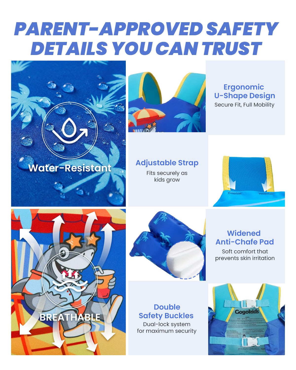 Gogokids Baby Schwimmweste mit Schwimmflügeln für 15-30 kg, EN 13138-1 Zertifizierte Schwimmhilfe für Kinder von 2-6 Jahren, Schwimmnudel für Kleinkinder mit Armflügeln für Pool, Strand & Schwimm