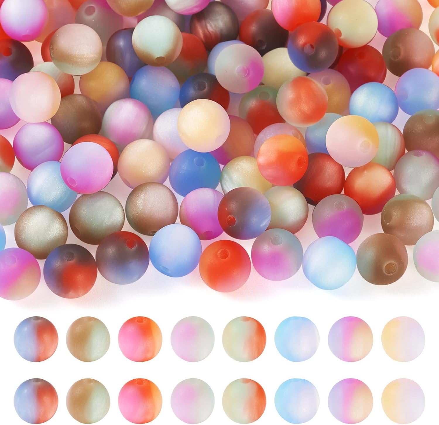 KISSITTY 120pcs Frosted Resin Round Beads 8mm Gradient Color Loose Spacer Beads Bulk for DIY Crafts Necklaces Bracelet Earrings Women Jewelry Making Supplies 8 Styles