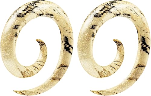 Par de tamarindo de madera en espiral de bobina cónica piercing joyería tapones para los oídos, dilatadores de lóbulo de pendientes