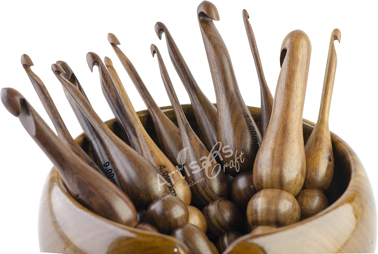 13 Sizes Crochet Hooks Set, 3.5 MM to 16 MM, Ergonomic Crochet Hooks for Arthritic Hands, Knitting & Crocheting Needles, Extra Long Crochet Hook (Set of 13 + Yarn Bowl 7x4, Rosewood)
