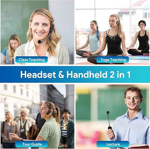 Miniatura 2 de 1Mii Micrófono de auriculares inalámbricos, rango de 165 pies, enchufe de 14 y 18 pulgadas, batería de 7 horas de duración, micrófono de auriculares