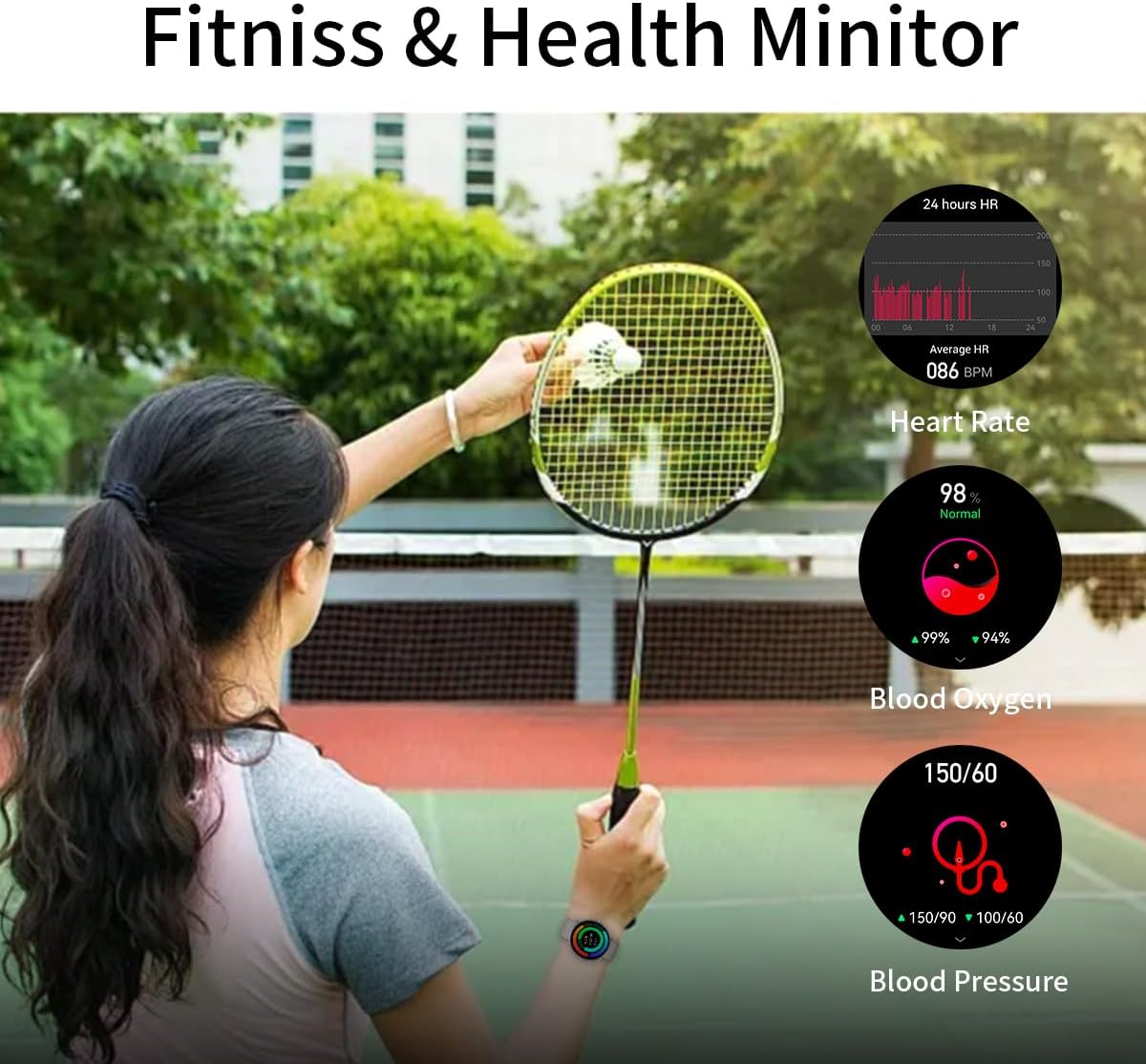 Wapik Y6 Smart Watch displaying heart rate, blood oxygen, and blood pressure readings