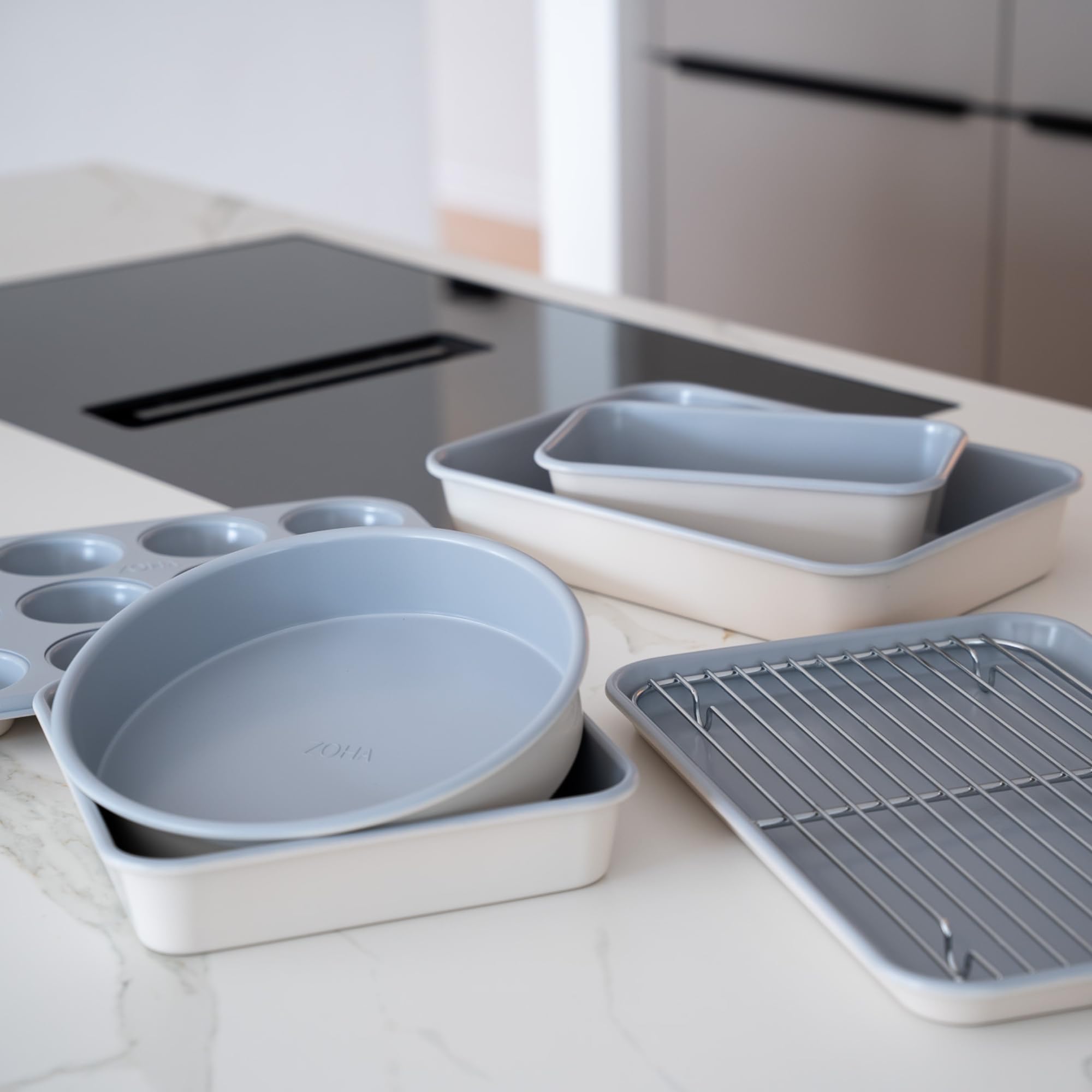 Zoha Backform- und Ofenset 7-teilig - All-in-One Komplettbackset Aluminium mit Organizer - Antihaft-Keramikbeschichtung bis 290°C hitzebeständig - PFAS- und PTFE-frei