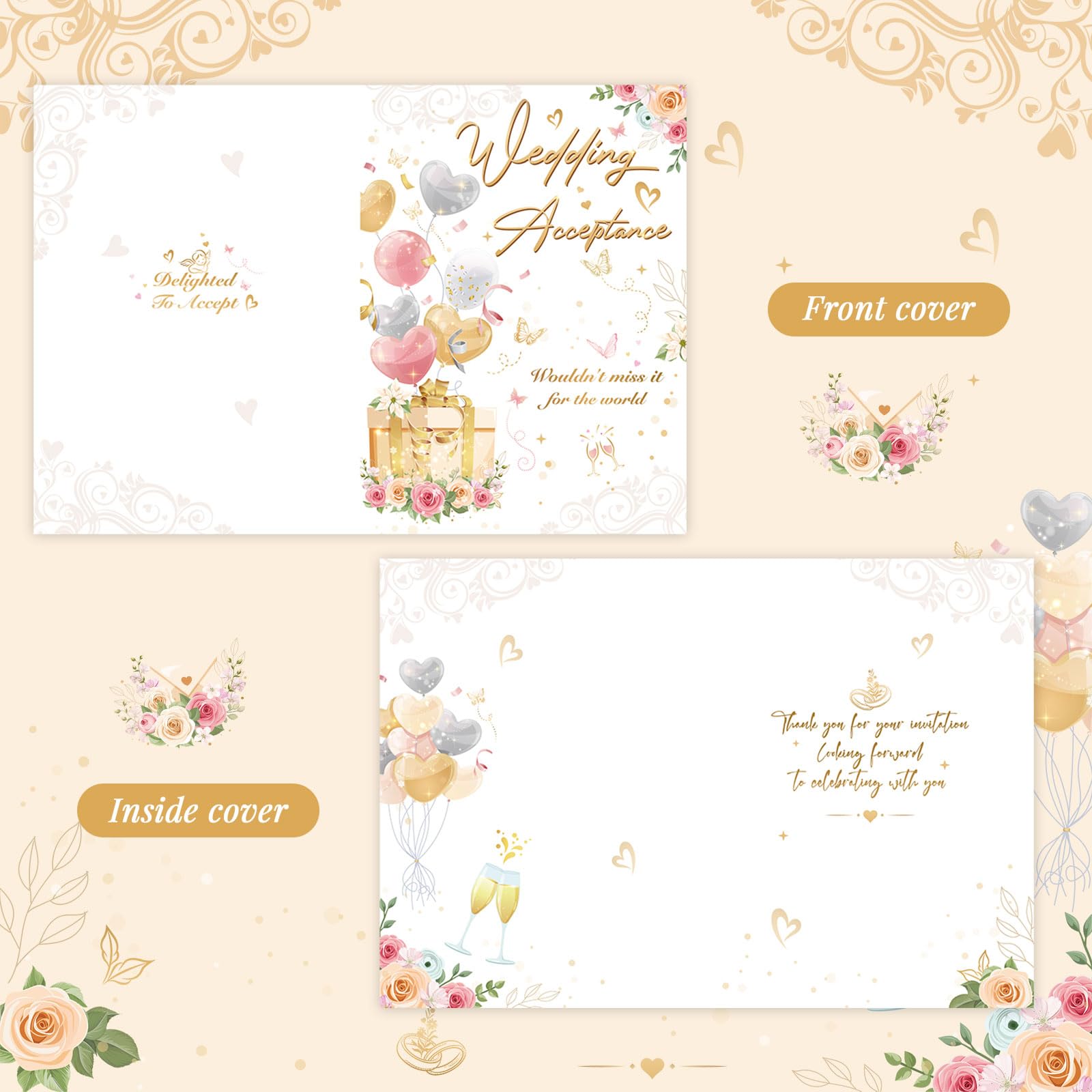 HOWAF Wedding Acceptance Card, Delighted To Accept Wedding Card, RSVP Cards Wedding Acceptance - Image 3