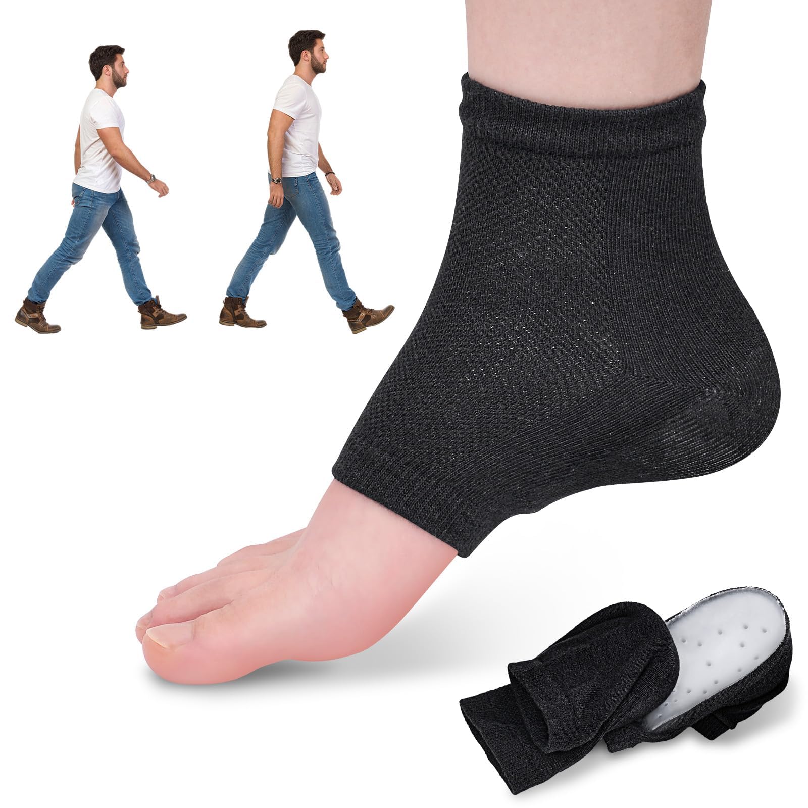 AzoneeAzonee Height Max Socks Insoles, Invisible Silicone Shoe Lift Heel Pads, Half Height Increase Insoles, Breathable Insole and Heel Protector for Women Men (3.5cm Black)