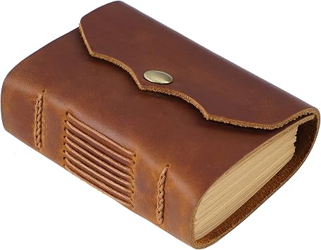 Acidea Leather Pocket Notebook, 4.3X3 Vintage Genuine Leather Journal Writing Sketchbook, Unlined 320 Page Kraft Paper Small Handmade Bound Leather Notepad, Easy to Carry, Gift for Men, Women, Travel