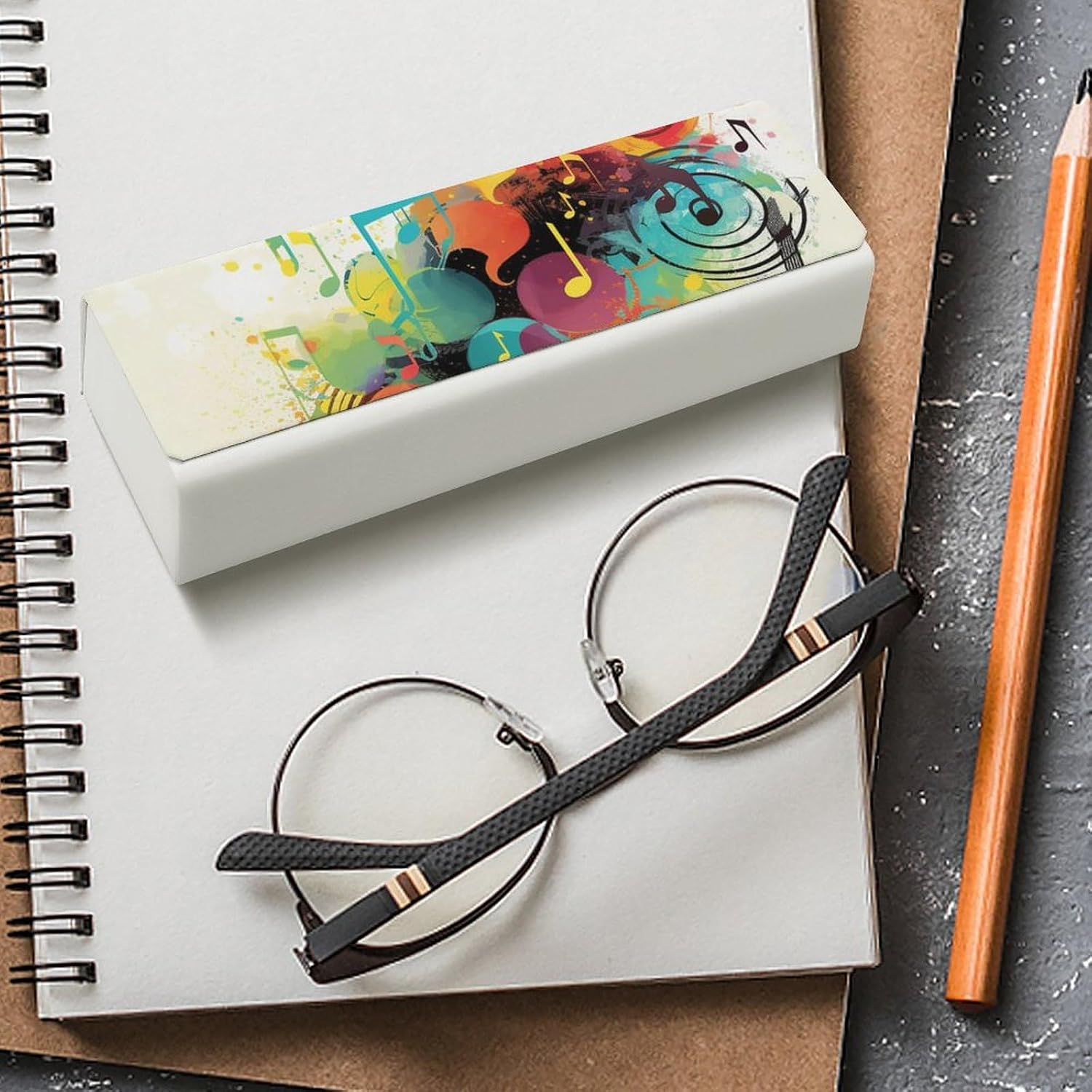 Abstract Music Themed Glasses Case Magnetic Leather Hard Shell Eyeglass Case Portable Sunglass Case for Women Men Protective Spectacle Case Glasses Protective Boxes image 4