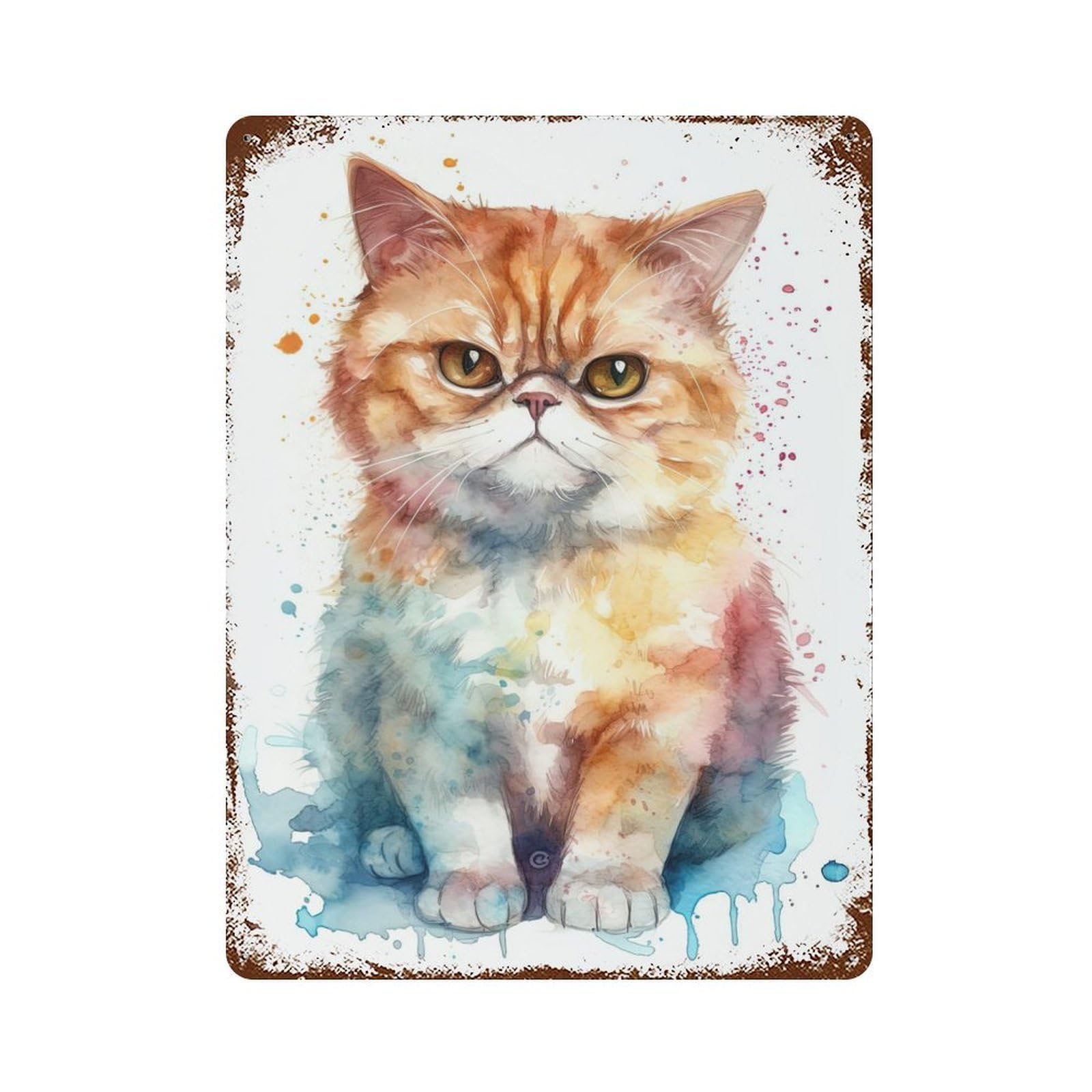 Watercolor Cat Painting Retro Metal Sign 15.7"x11.8", Classic Wall Plaque for Garage, Pub Or Kitchen