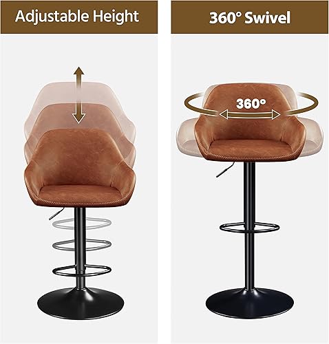 Miniatura 5 de Yaheetech Juego de 2 taburetes de bar vintage, modernos taburetes de bar de altura de mostrador, silla de bar giratoria de cuero vintage con