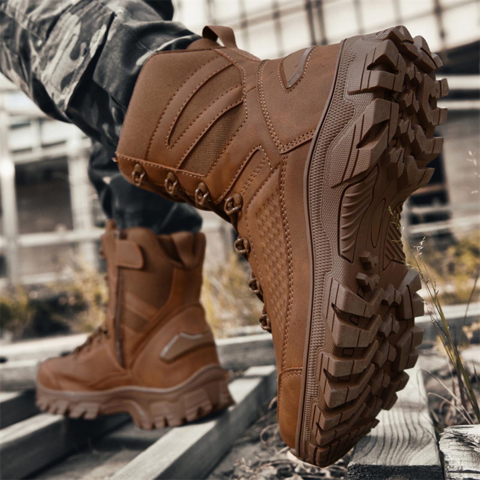Botas Tácticas Militares Hombre Cremallera Lateral para Senderismo