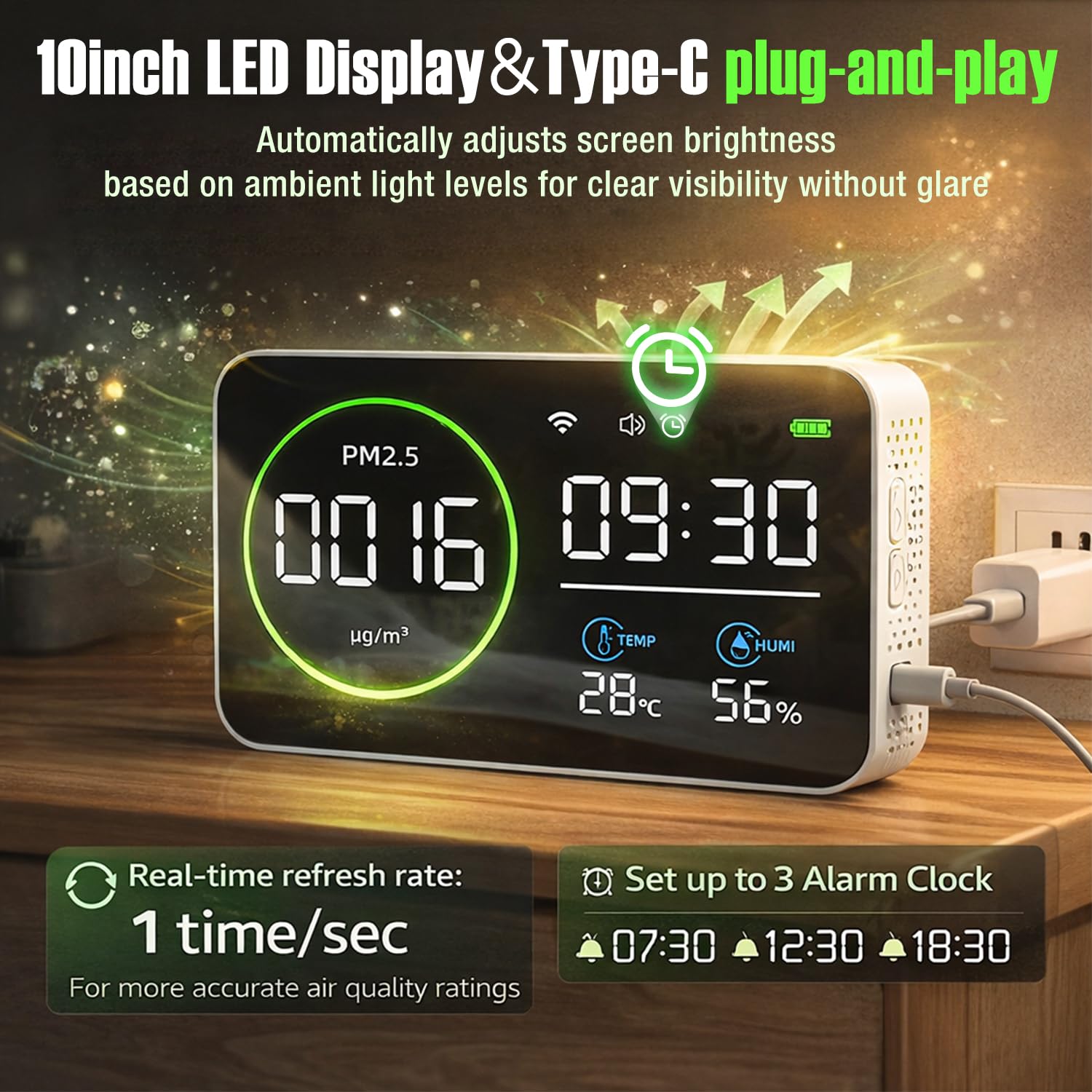 ‌LYCEBELL Medidor de Calidad de Aire Interior con WiFi y App Tuya Smart - Detecta Partículas PM2.5, Temperatura y Humedad en Tiempo Real con Alarma y Registro, para Hogar, Oficina y Dormitorio‌