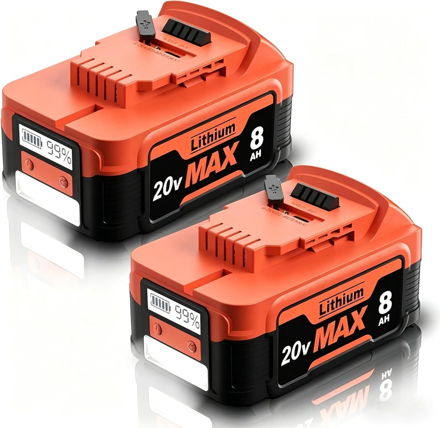【NEW VERSION】2Pack 8.0Ah Replacement for Dewalt 20V Lithium Battery with LCD Screen, Compatible with Dewalt 20 Volt Battery Max DCB200 DCB201 DCB203 DCB204 DCB205, Support PD bidirectional Output 65W