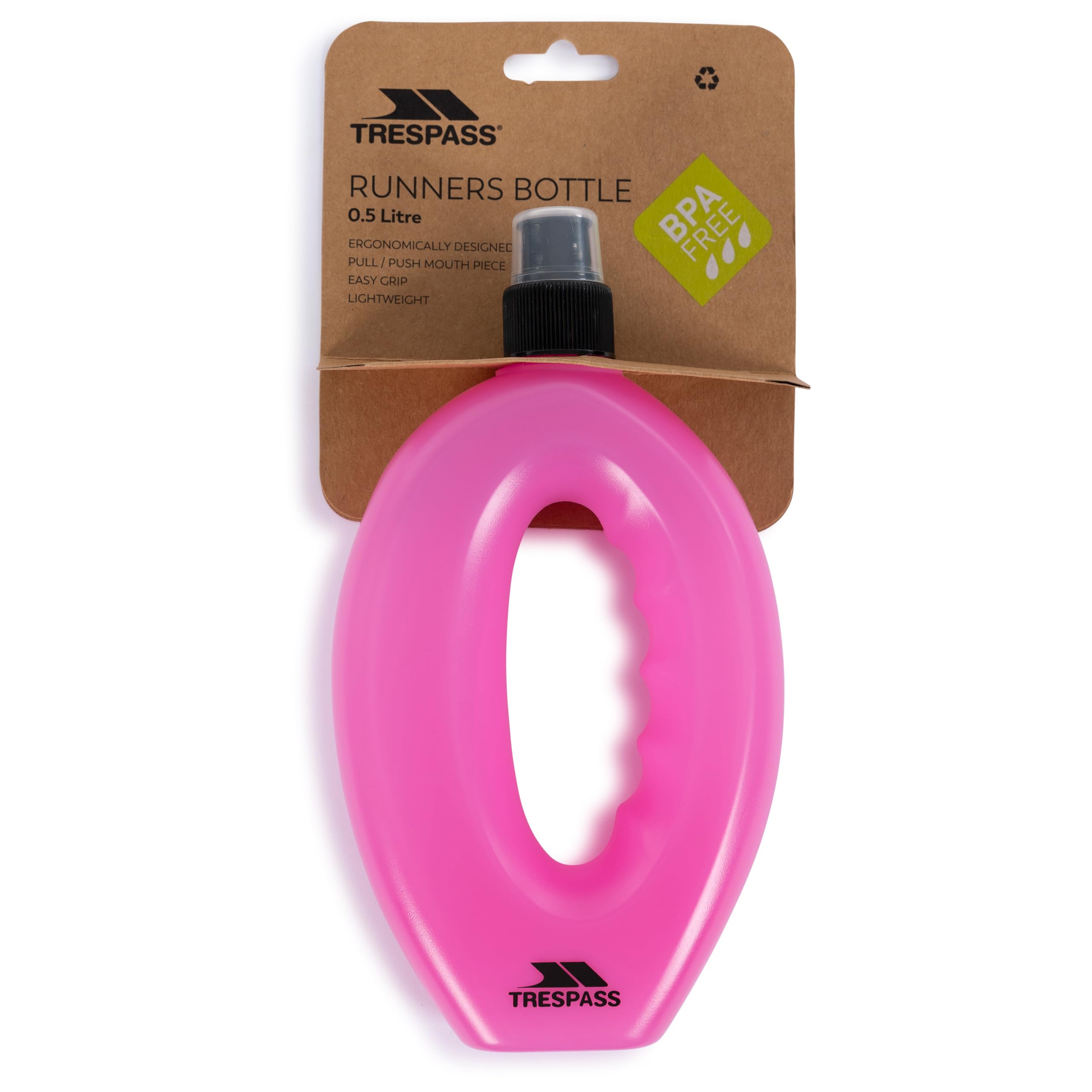 Trespass Unisex Pink Sports Water Bottle Sprint - Handheld Running Gym Bottle, Easy Grip, Sports Cap Lid, Lightweight Plastic, Adventure Accessory, For Runners And Gym