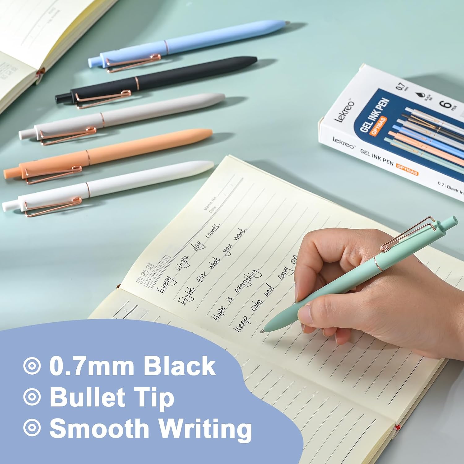 Gel Pens,0.7mm Quick Dry Black Ink Pens, Medium Fine Point Smooth Writing Pens, Cute Office School Supplies Gifts for Women, Pack of 6 (6) image 3