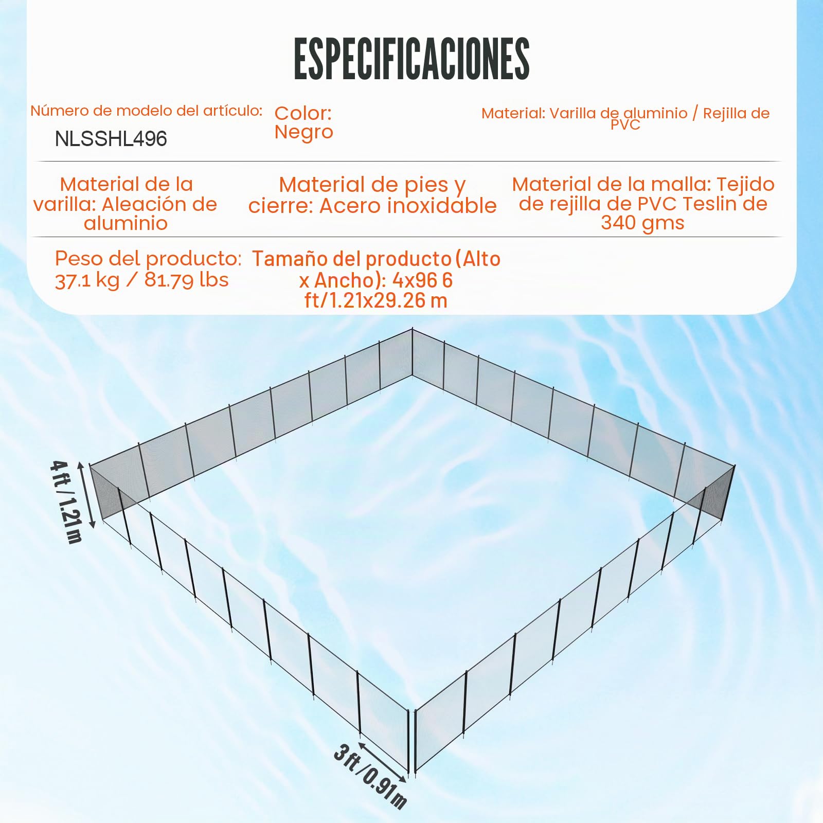 VEVOR Valla para Piscina, Barrera para Piscina Enterrada 1,21x29,26 m Valla de Seguridad Plegable Desmontable Varilla de Aluminio Tejido de Malla de PVC Teslin 340 g/m² para Protección Niños Mascotas
