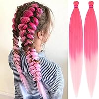 Vista 60 de Extensiones de cabello para trenzar preestiradas rosa con oropel de 26 pulgadas - 3 paquetes de trenzas sintéticas profesionales de ganchillo