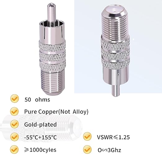 Adaptador Conector Coaxial F Hembra a RCA Macho CNARIO A59 (2 Piezas) miniatura 4