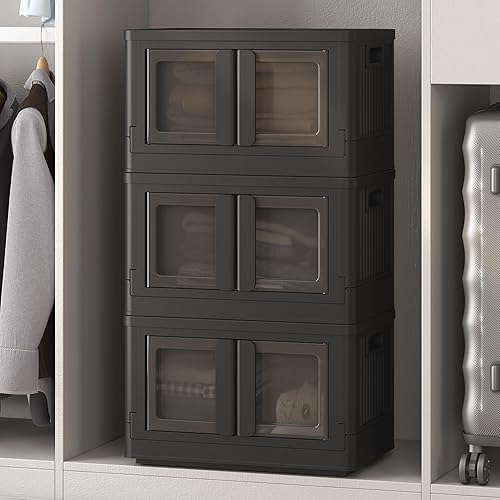 FLEXIMOUNTS Contenedores de almacenamiento apilables de 110 cuartos de galón con tapas, contenedores de almacenamiento de plástico plegables con