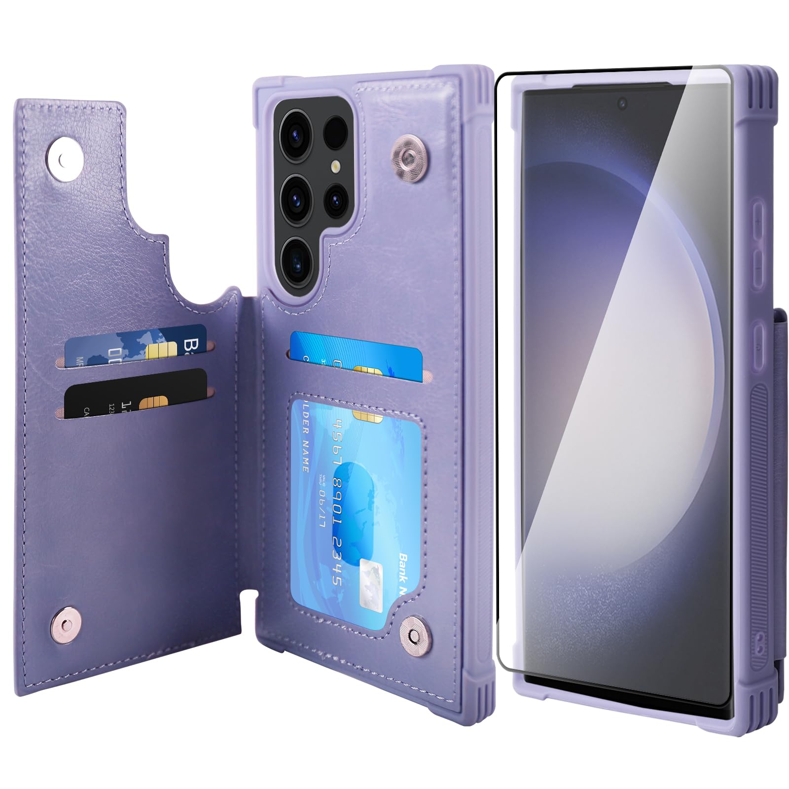 VANAVAGY Compatible for Galaxy S23 Ultra Wallet Case with RFID Blocking Card Holder, PU Leather Magnetic Clasp Kickstand Flip Phone Case Cover Fits