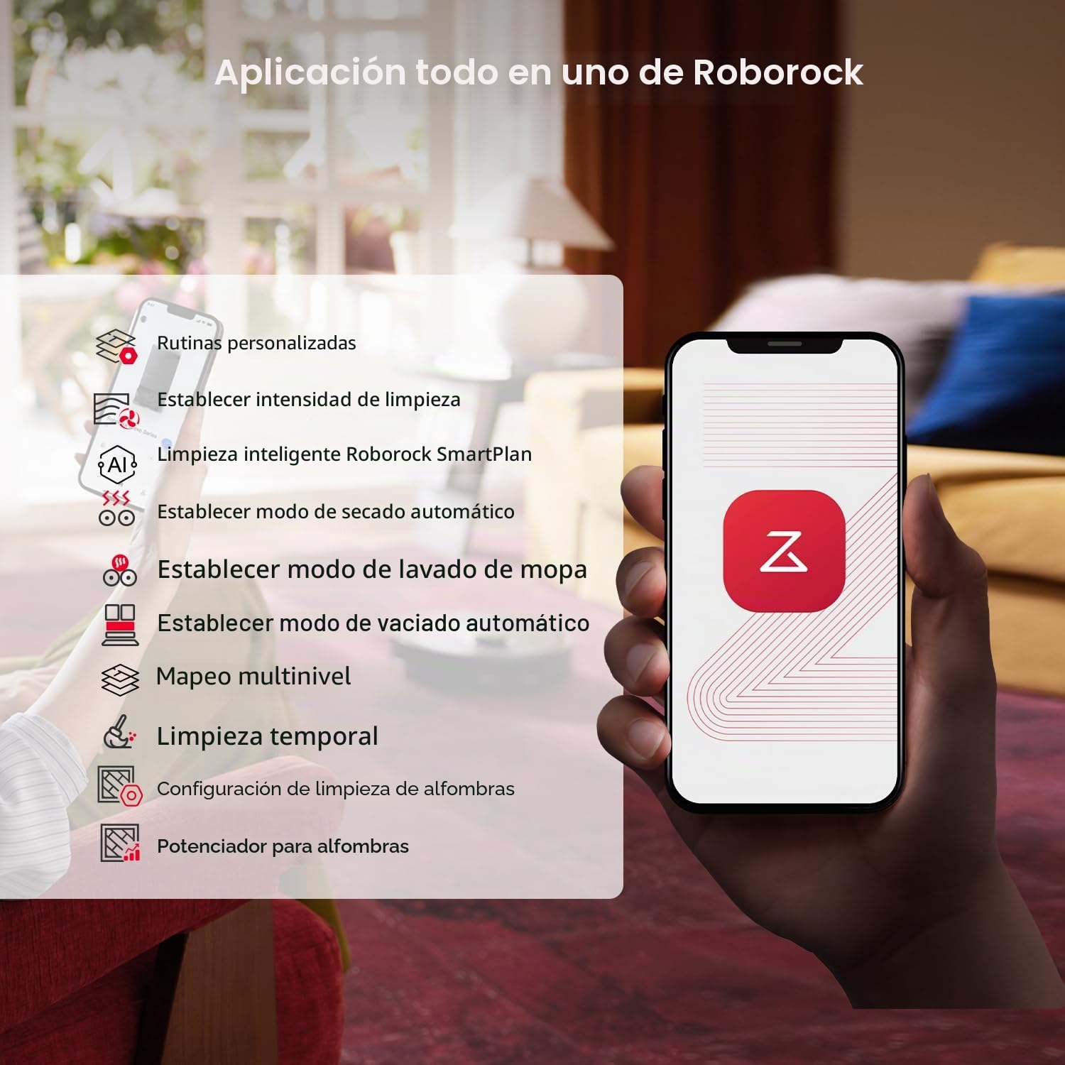 ROBOROCK QREVO 5AE - Aspirateur Robot Laveur avec Station - Puissance 12000 Pa - Serpillieres FlexiArm - Double Anti-emmelement