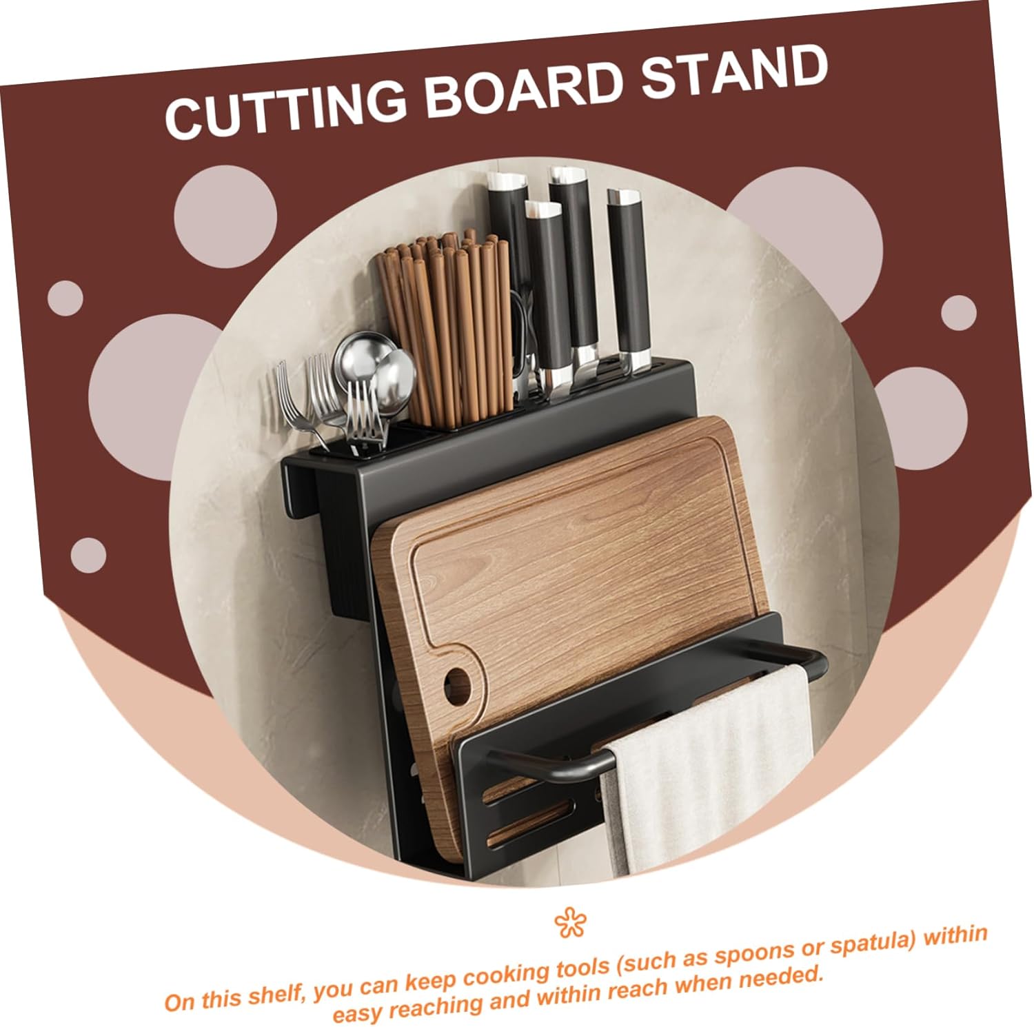 Garneck Multi-function Wall-mounted Cutting Board and Utensil Holder Convenient Storage for Chopsticks Knives and Kitchen Tools and Design Organize Your Efficiently