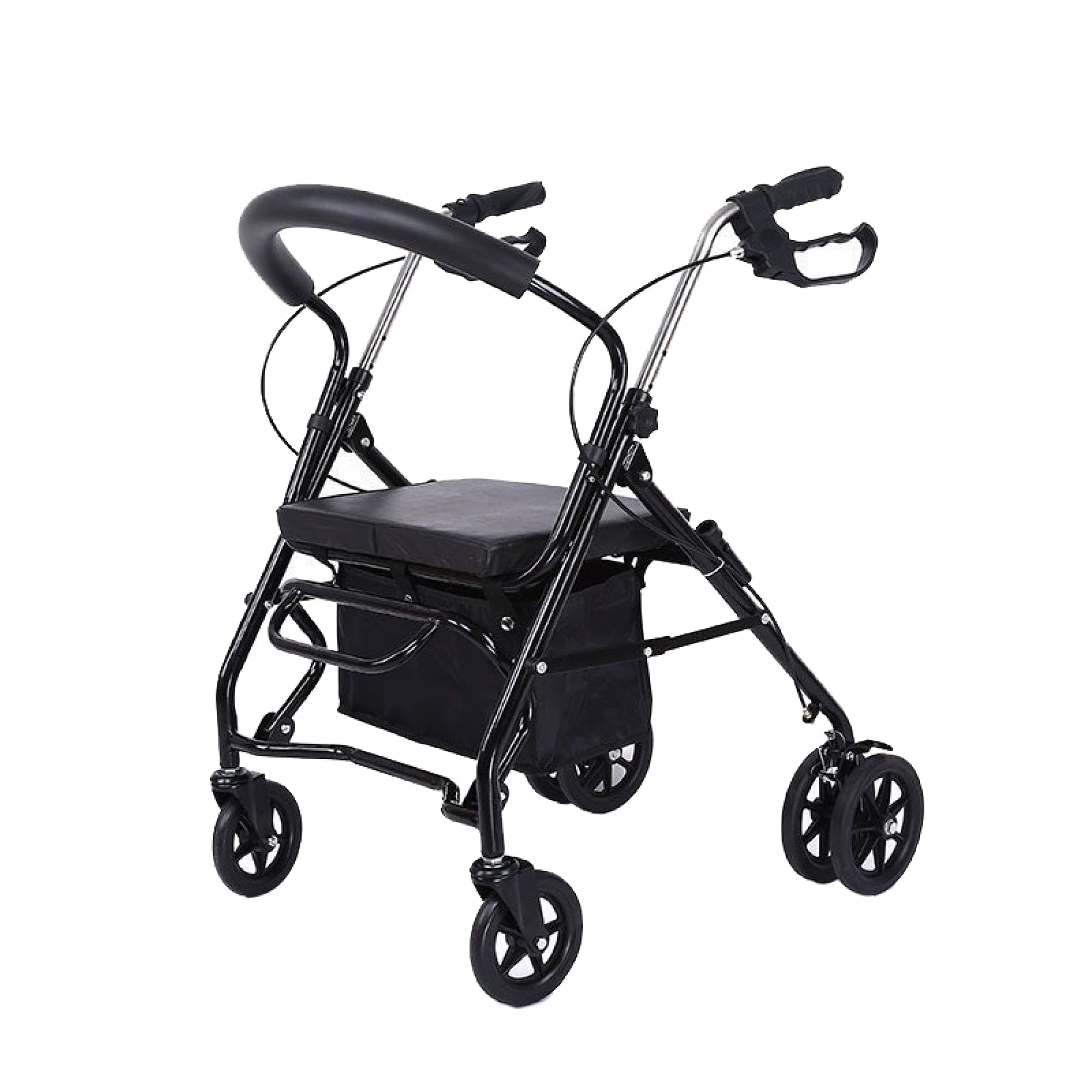 Andador con ruedas con asiento y ruedas - Andador vertical ligero de 6 ruedas con bolsa de almacenamiento/altura ajustable para personas mayores, carga hasta 264 libras/Black