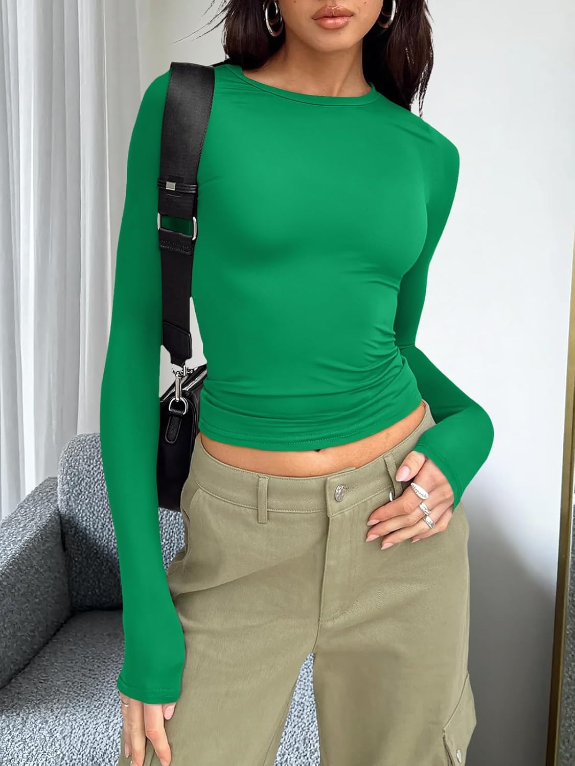 Trendy Queen Womens Long Sleeve T Shirts Fall Fashion 2026 Basic Crop Tops Going Out Outfits Y2k Clothes - Image 6