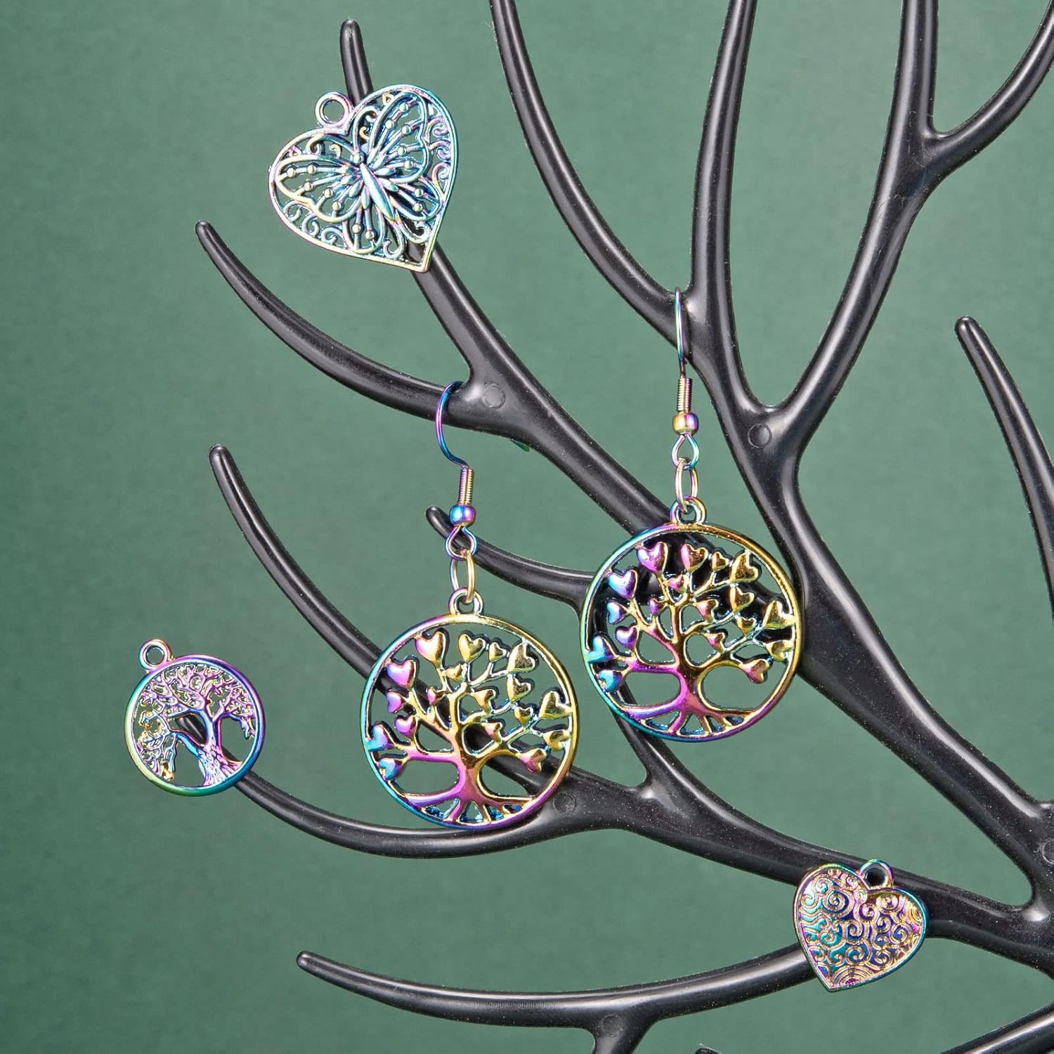 20 Pcs 5 Style Tree of Life Alloy Pendants Alloy Rainbow Charm Etched Metal Embellishments for Gifts Jewelry Necklace Earring Making Crafts - Image 6