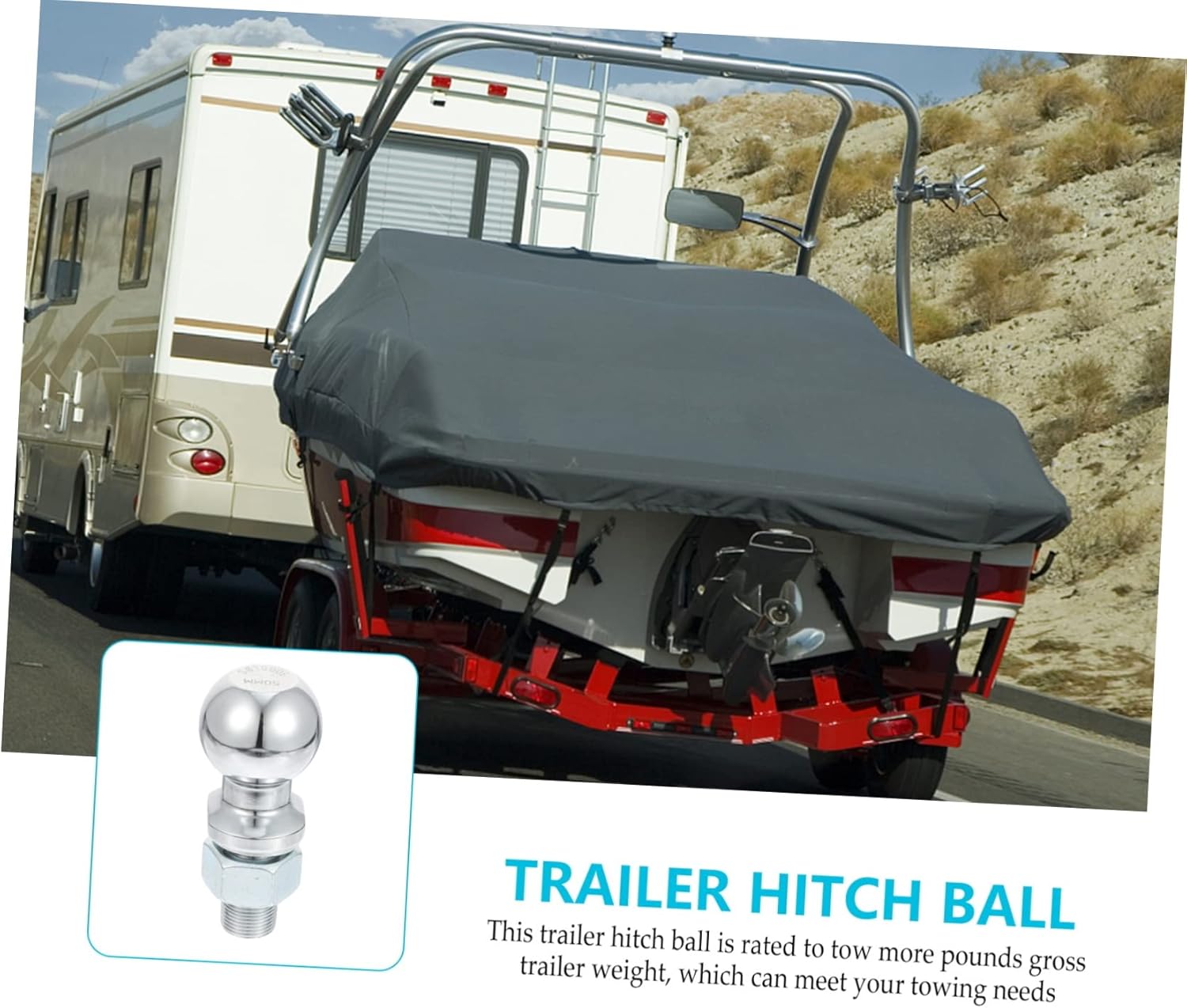 Garneck 50mm Tow Ball for Trailers Sturdy Hitch Ball Connector for Yacht and RV Trailers for Safe Towing