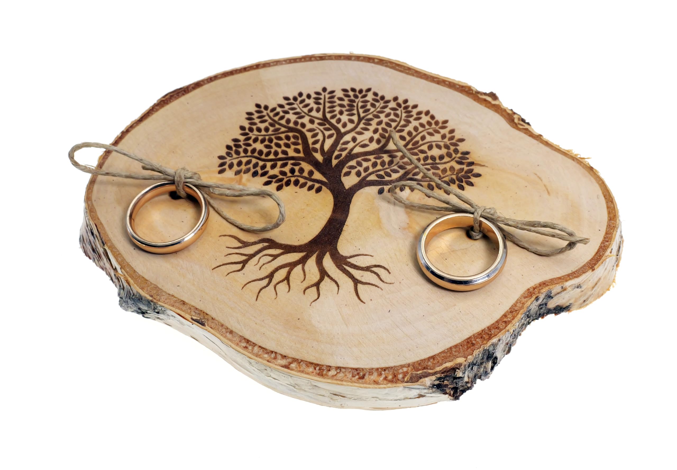 generico Portafedi in legno per matrimoni, porta anelli, fedi nuziali, con albero della vita classico (legno di betulla 10x12 cm)