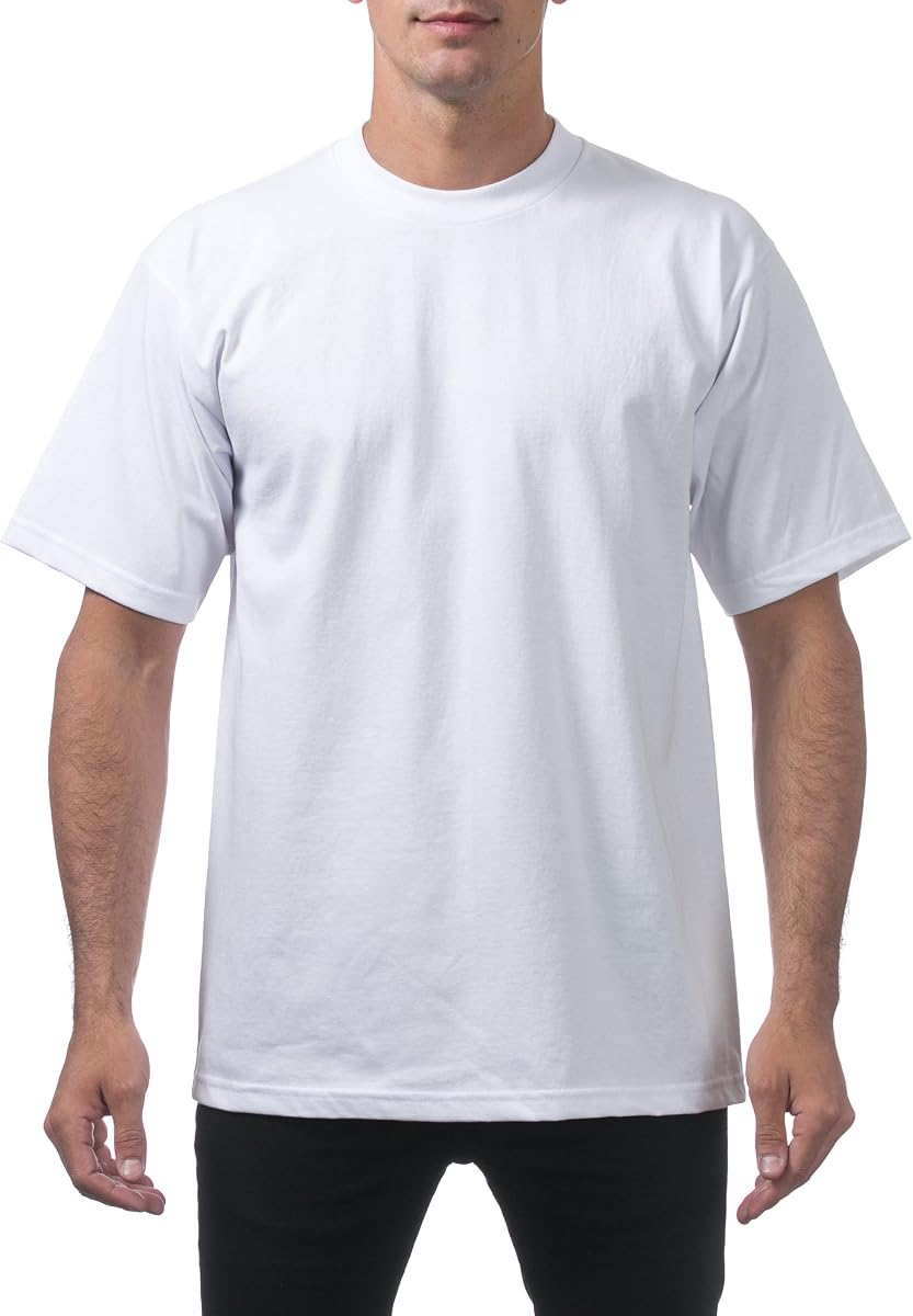 Pro Club Camiseta de manga corta y cuello redondo de algodón pesado para hombre