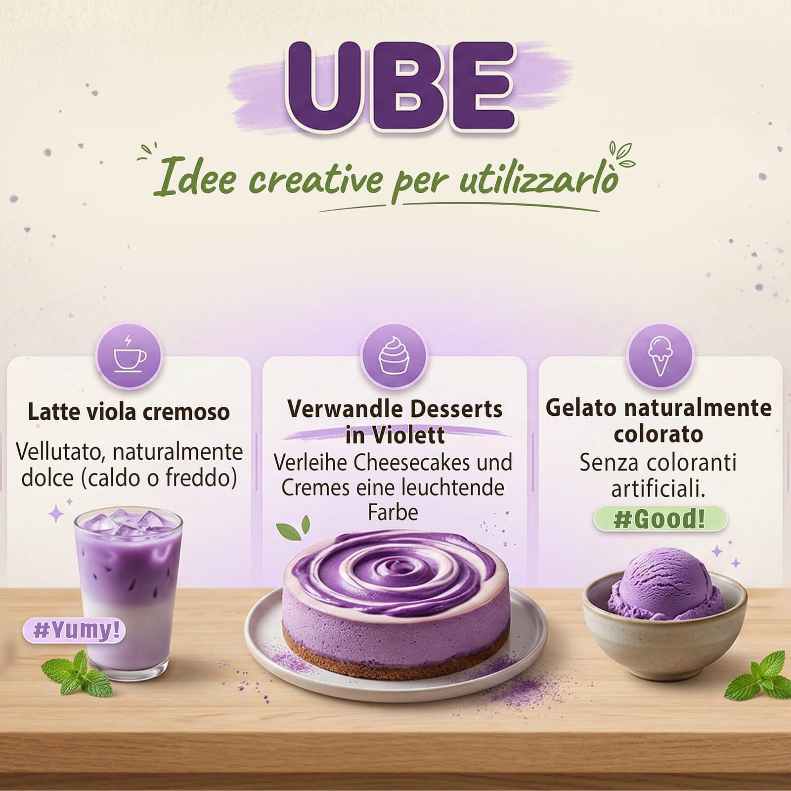 Mary Rose Purple Matcha Alternative Ube 50 g – 100% Ube in Polvere Viola Naturale, Senza Caffeina, Gusto Dolce e Cremoso, Ideale per Latte, Bevande e Dessert Creativi