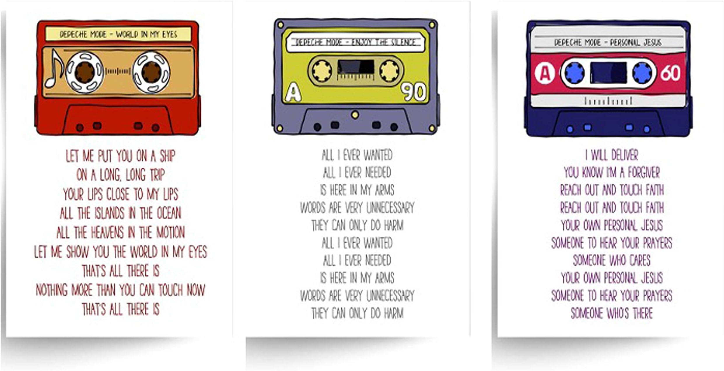 Set of 3 Depeche Mode Violator Lyrics Unframed Prints