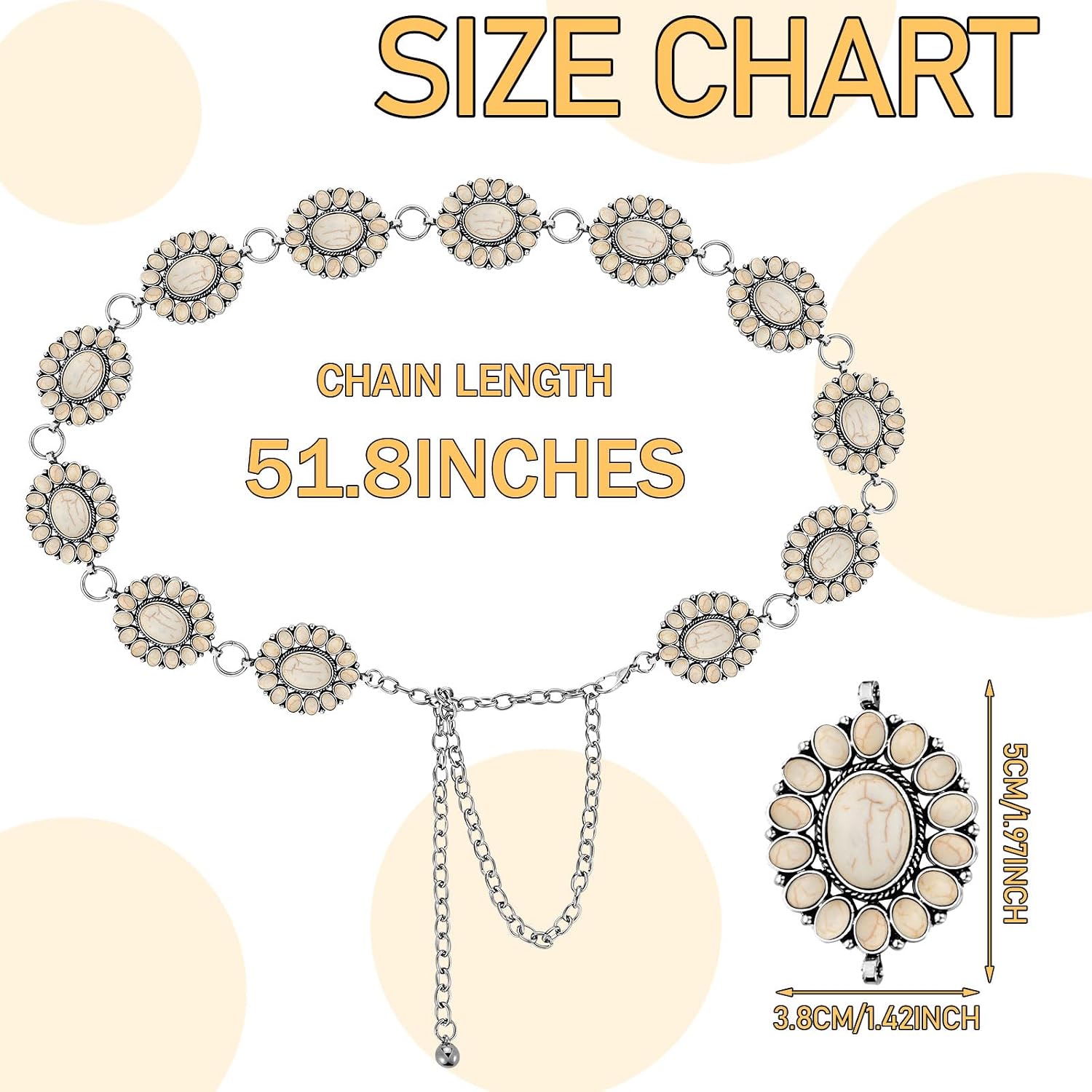 Tarpop Western Metal Concho Belt for Women Turquoise Concho Belts Oval Round Flower Adjustable Chain for Women Dresses Jeans