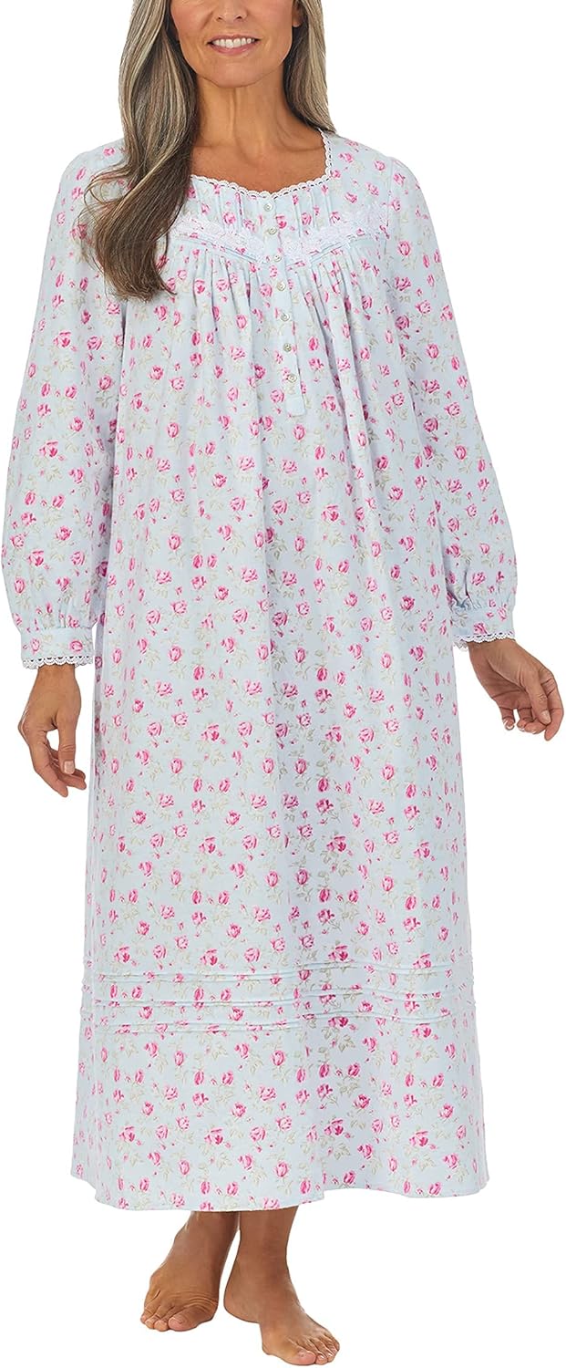 Eileen West 50" Cotton Flannel Ballet Long Sleeve Nightgown at  Women’s Clothing store