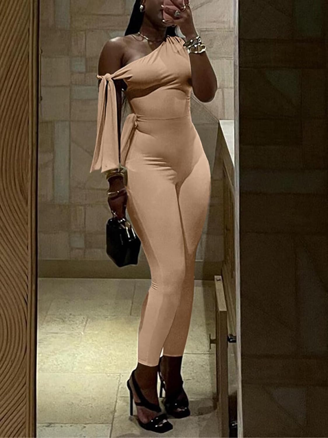 Women's Sexy One Off Shoulder Jumpsuits Sleeveless Bodycon Rompers One Piece Outfits - Image 2