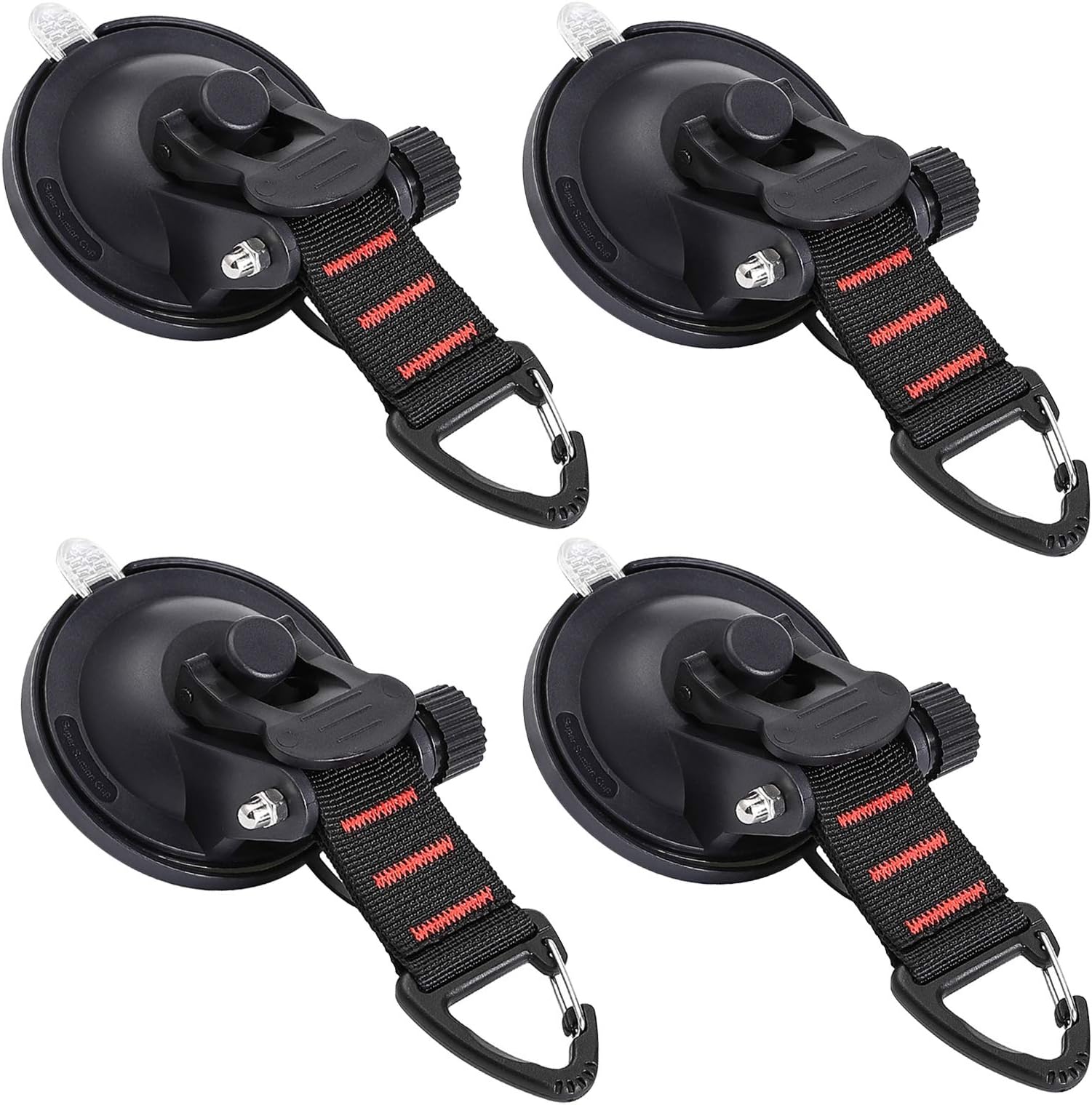 CONBOLA Heavy Duty Suction Cups 4 Pieces with Hooks Upgraded Car Camping Tie Down Suction Cup Camping Tarp Accessory with Securing Hook Strong Power for Awning Boat Camping Trap.(4 pcs)