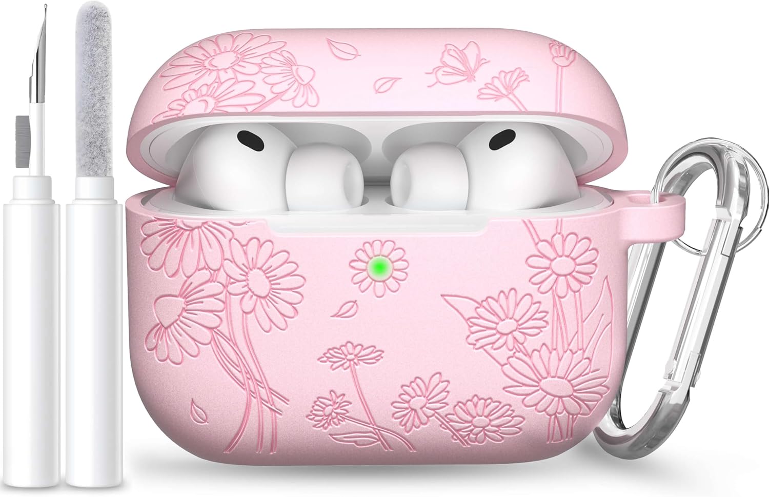 for AirPods Pro 3 Case (2025) DamonLight Daisy Floral Engraved Shockproof Protective Soft Silicone Case Cover with Cleaning Pen and Keychain for Apple Airpods Pro 3rd Generation (Purple) 2025 AirPods Pro 3
