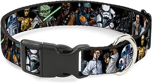 Miniatura 1 de Star Wars Collar para mascotas, collar de perro, hebilla de plástico, personajes clásicos de Star Wars Poses de negro, 11 a 16.5 pulgadas 1.0