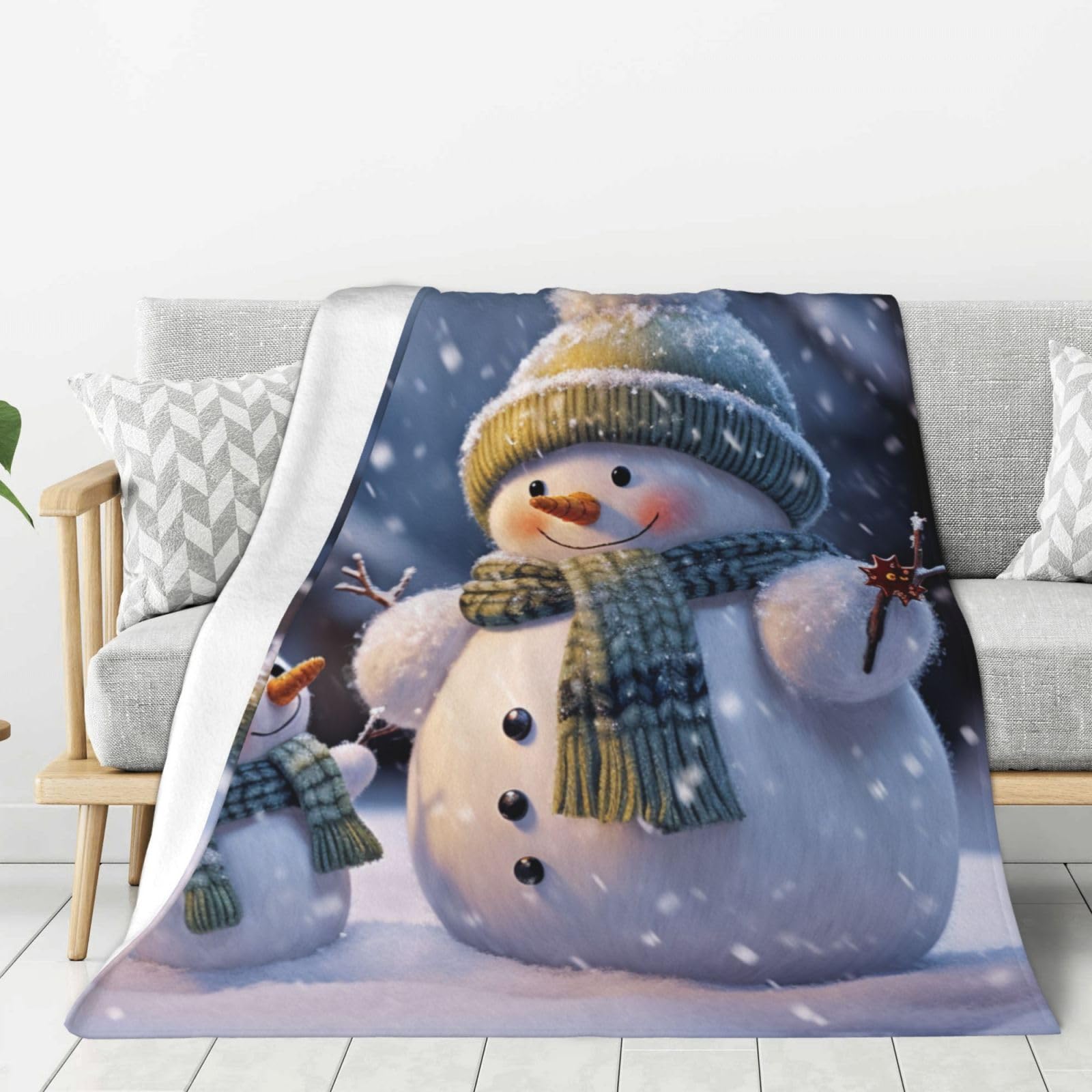 Couverture polaire bonhomme de neige pour lit et canapé en hiver 203x152 cm