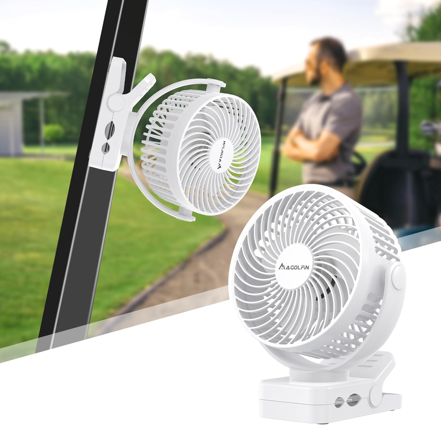 Magnetic Clip on Fan for Golf Cart, 12000mAH Battery Operated Portable Fan with 3 Speeds, LED Lantern, Magnetic Base, Suitable for EZGO Club Car Yamaha, Golf Cart & Cruise Ship Accessories