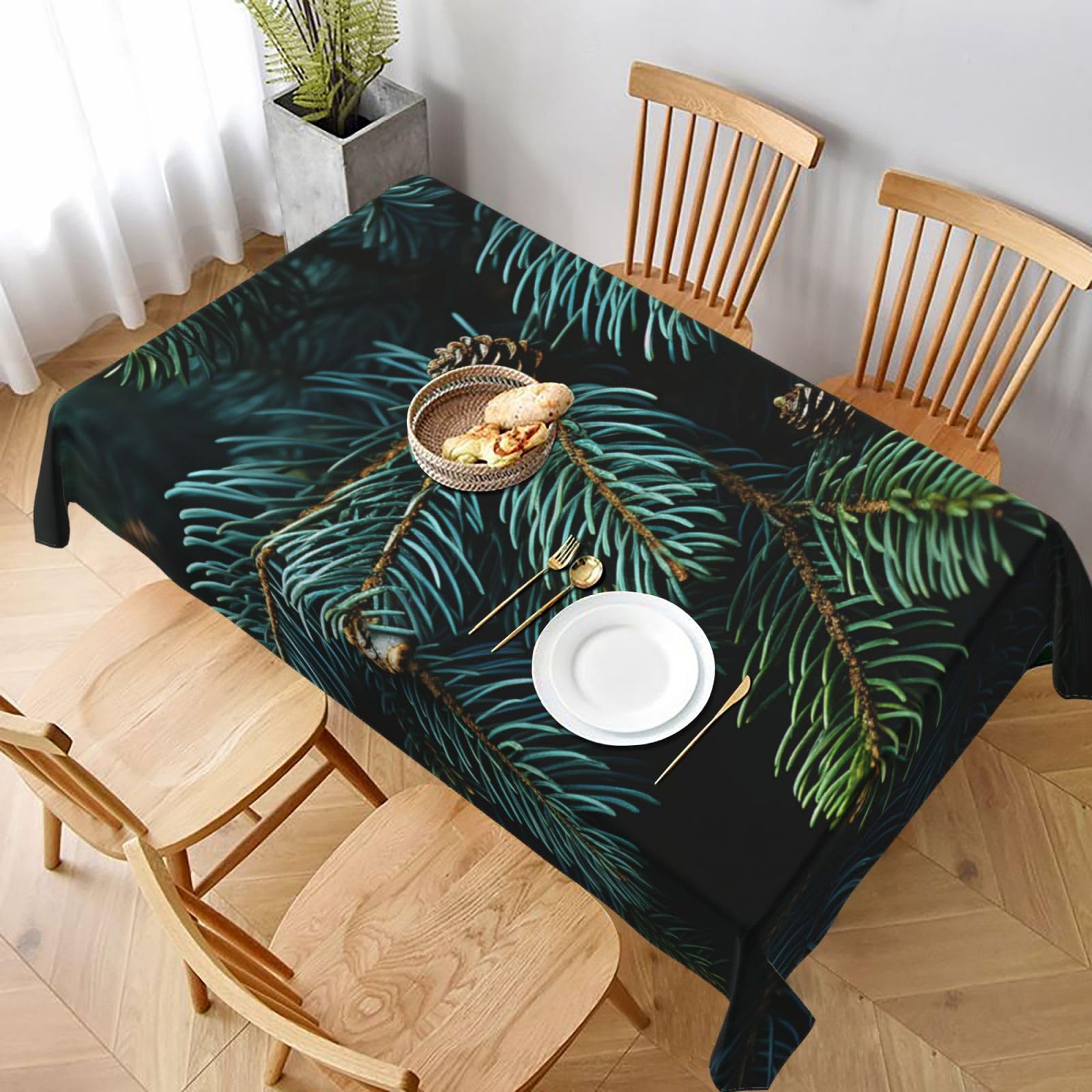 MXDLKSWPOH Table Cloths for Rectangle Tables 152x228 cm Waterproof Farmhouse Table Cloth Pine Branches Tablecloths Washable Wrinkle Free Table Cover for Dining Table Weddings Events Party Buffet