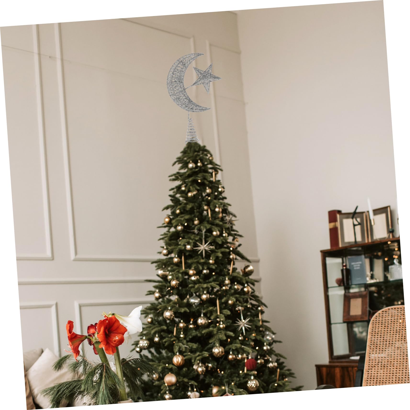 OUNONA 2stücke Weihnachtliche Baumspitze Aus Stern Und Mond Design Dekorative Christbaumspitze Für Festliche Innendekoration Für Weihnachten Und Winterfeiern